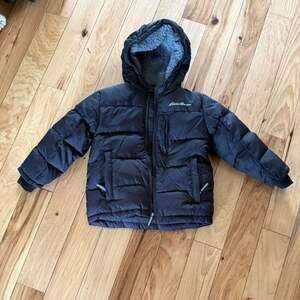 Eddie Bauer Kids Black Down Puffer Jacket with Faux Fur Lining